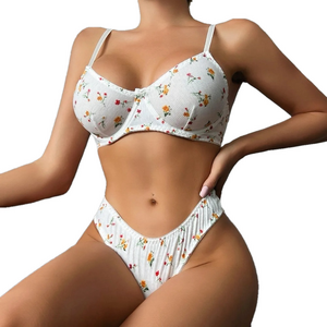 SALE Floral Knitted/Ribbed Lingerie Set